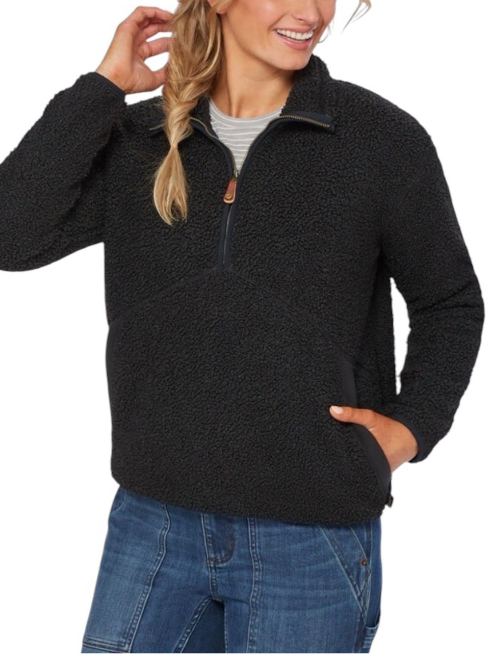 Boucle Fleece NWT 1/4 Zip Black Pullover L